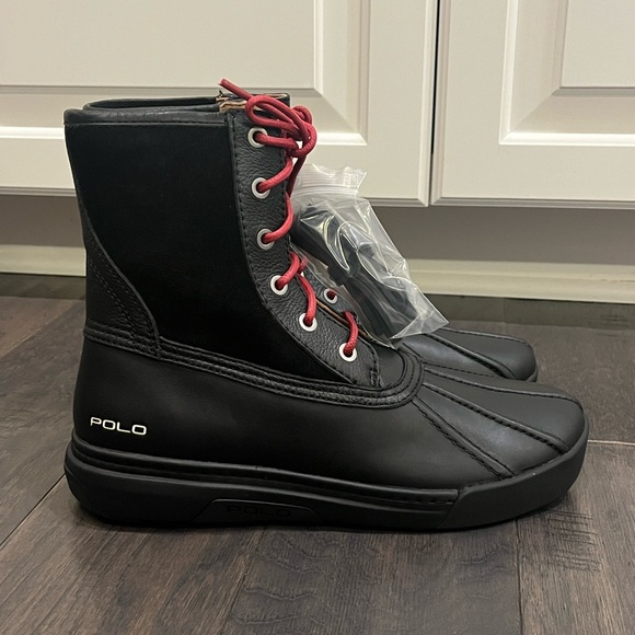 Polo Ralph Lauren Declan Winter Rain Duck Boots black leather Mens Size 8